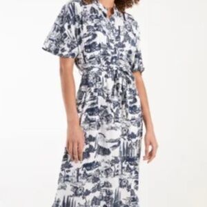 QED London Navy and Cream Patterned Blouse